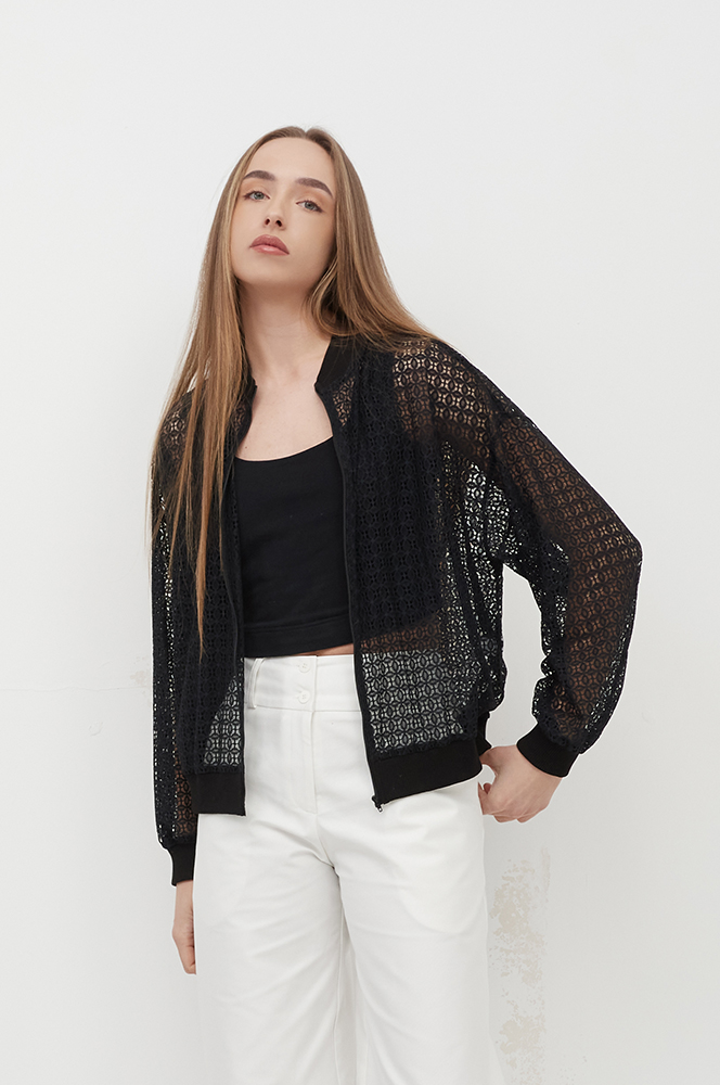 Сорочка-бомбер мереживо чорний (Р 125/7)